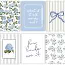 6 Pcs Blue Hydrangea Bow Canvas Wall Art How Lucky Are We Poster Prints Trendy Striped Coquette Paintings Pictures Sage Green Coastal Preppy Aesthetic Wall Decor for Girl Room Bedroom Living Room Office Dorm Apartment 12x16 Inch(Stretched Canvas On A Wooden Frame)