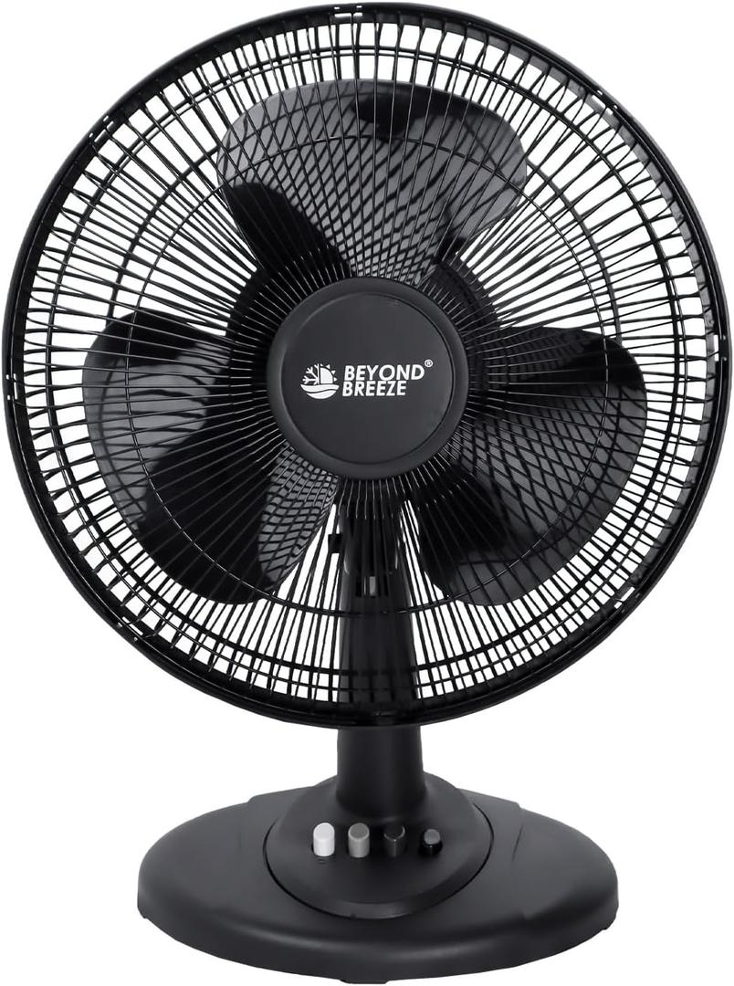 BEYOND BREEZE Oscillating Table Fan Quiet 3-Speed 12-Inch Adjustable Tilt Fan with Safety Grill, Ideal for Home, Office, Dorm, Black