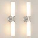 Brushed Nickel Wall Sconces Set of 2, Modern Bathroom Vanity Lights for Mirror, Wall Light Fixtures with Milk Glass for Bathroom, Bedroom, Hallway, E26 Base, Bulbs Required, 22.05 Inch