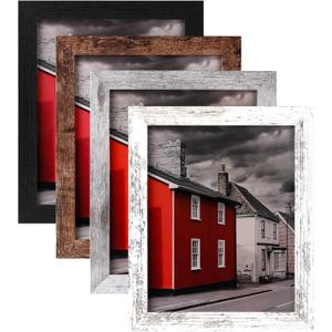 4 x LANDNEOO 8x10 Picture Frame, 4 Pack Woodgrain Wider Frames, Display Pictures 5x7 with Mat or 8x10 Without Mat, Picture Frames Collage Wall Decor or Table Top Display, Multicolour