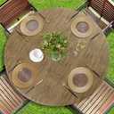 Romanstile Round Vinyl Tablecloth, 100% Waterproof Heavy Duty Elastic Fitted Table Covers for 36"- 44" Tables, Wipeable Flannel Backed Plastic Table Cloths for Picnic, Camping, Outdoor - Dark Wood