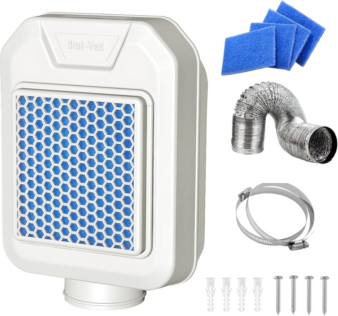Best Vent Indoor Dryer Vent, Upgrade Dryer Vent with Flap for Electric Dryer, Stainless Steel Screen Filter, Polyester Filter, Indoor Dryer Vent Kit Come with 4 Polyester Filters and 8FT Vent Hose