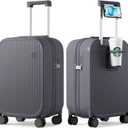 Mixi Carry On Luggage with Cup Phone Holder Hard Shell Rolling Travel Suitcase with Spinner Wheels,20 Inch Rock Grey