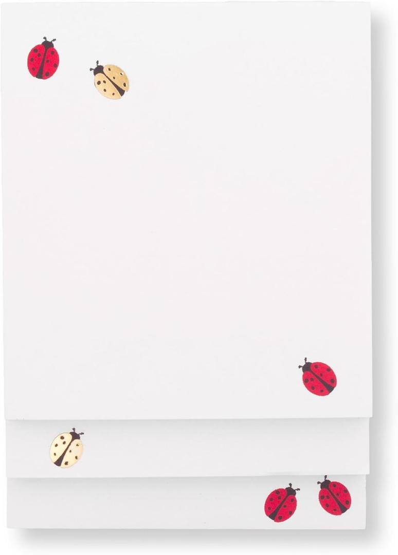 kate spade new york Stacked Notepad Assorted Sizes, Includes 3 Cute Notepads with 75 Sheets Each, Colorful Pads of Paper for Desk Notes (Ladybug Dot)