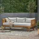 Outdoor 3-Seater Daybed with Cushions, Acacia Wood Frame Patio Lounge Sofa, Slatted Back and Seat, Water-Resistant Cushions, Rustic Wooden Day Bed for Porch, Deck, or Garden, Natural Finish