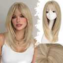 Eawwii Beginner-Friendly Wig with Bangs for Women Natural Blonde Straight Face-Framing Layers Hairstyle 4x4 Realistic Scalp Glueless Synthetic Wigs Medium Length for Everyday Use