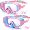 COOLOO 2 Packs Kids Goggles with Nose Cover, 180 Wide View Swimming Goggles for Kids 4-16, No More Hair Snags Anti-Fog No-Leak Snorkel Mask for Boys Girls Youth