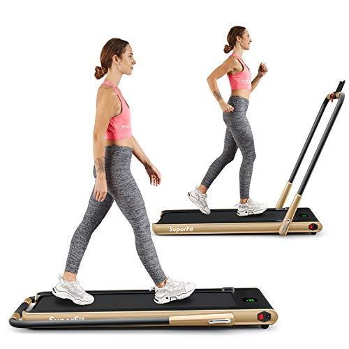 Goplus 2 in 1 Folding Treadmill, 2.25HP Under Desk Electric Superfit Treadmill, Installation-Free with APP Control, Remote Control, Bluetooth Speaker and LED Display, Jogging Walking for Home/Office