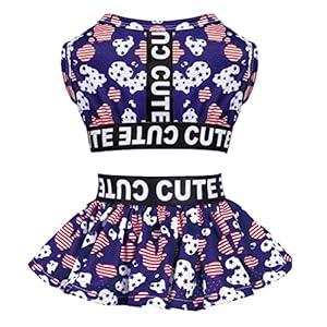 CuteBone Two Piece Dog Sports Dress Athleisure July 4th Puppy Skirt Lightweight Small Dogs Girl Clothes Cat Apparel SPS05L, 3 Pieces, L 
