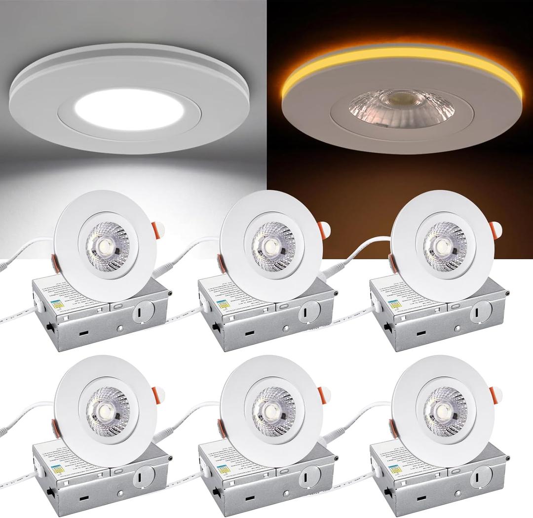 3 Inch LED Recessed Lights, Dimmable Gimbal Lights with Night Light, 360 Rotation, 8W+3W, Canless, ETL Certified, Perfect for Soffit, Kitchens, Hallways, and Indoor Use, White, 6 Pack