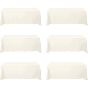 BRILLMAX 6 Pack Ivory Tablecloths 90 x 156 Inch for 8ft Rectangle Tables - 150 GSM Polyester Fabric, Floor Length Drop, Water, Stain & Wrinkle Resistant Cloth Cover for Wedding Reception Banquet