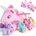 gnomantic 5 Pieces Unicorn Stuffed Animals - 1 Mommy Stuffed Unicorn with 4 Babies - Unicorns Gifts for Girls Ages 3-8, Unicorns Plush Toys for Christmas, Valentine's, Birthday Gifts (Pink & Purple)