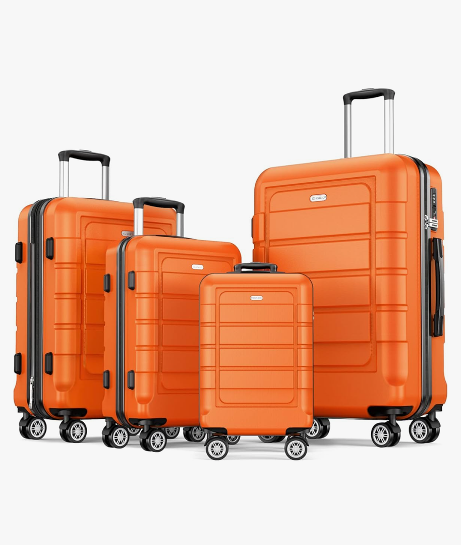 SHOWKOO Luggage Sets Expandable PC+ABS Durable Suitcase Sets Double Wheels TSA Lock 4 Piece Luggage Set Orange