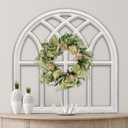 Sintosin Farmhouse Large White Arched Window Frame Wall Decor 32 Inch Tall, Hanging Distressed Finish Wooden Rustic Cathedral Window Pane Wall Decor Living Room Entryway Hallway Christmas Halloween, 31.9"L x 31.9"W