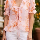 Women Boho Floral Tops, Summer Puff Short Sleeve Dressy Casual Shirts, XS Pink