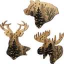 VividLadybug Trio Wildlife Accent Wood Wall Hanging Woodland Animal Wall Art Wood Wall Art Hanging Rustic Animal Cottage Decor Home Cottage Wall Decor Set of 3 (log color)