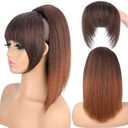 Ponytail Extension with Bangs for Black Women Yaki Straight Drawstring Ponytail with Bangs for Women Synthetic Hairpieces 16 inch Clip in Ponytail Extension for Daily Use(T30)