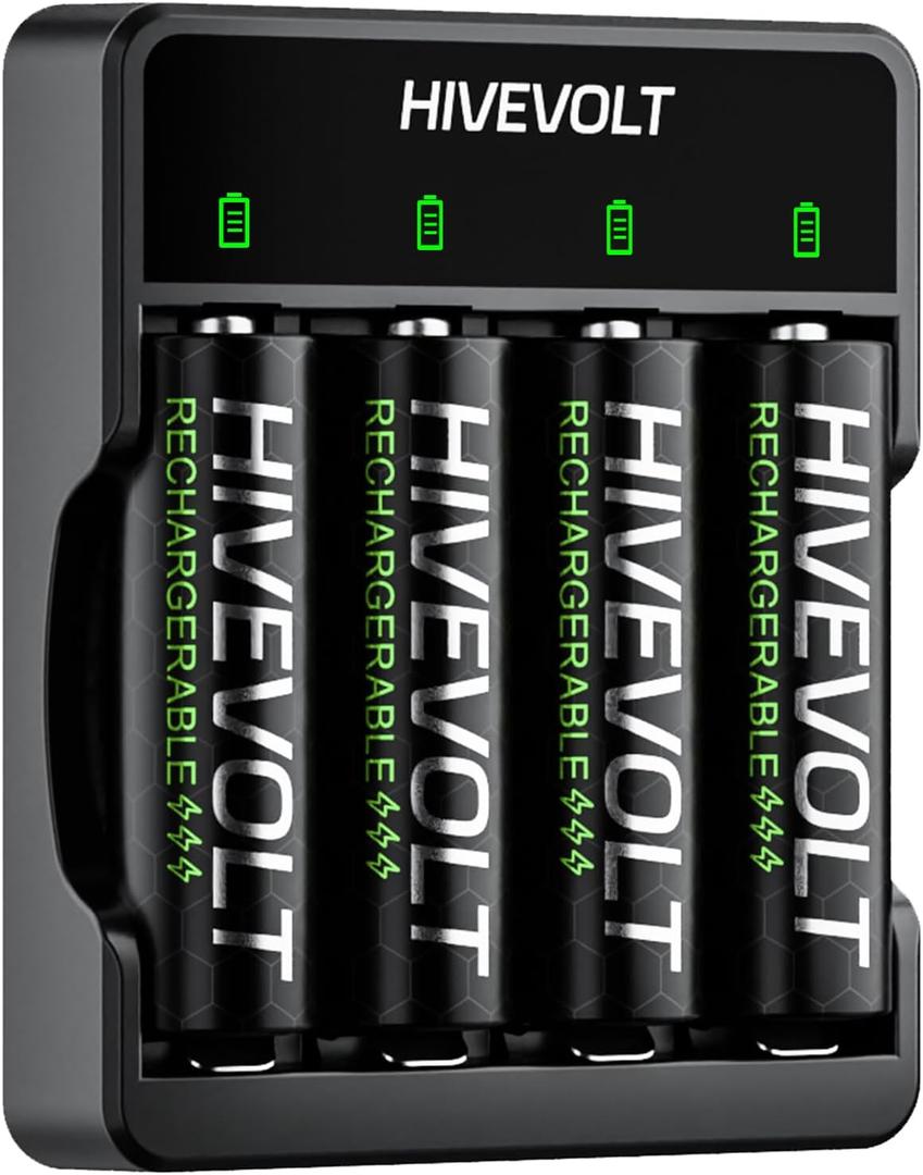 Rechargeable AA Batteries with Charger, High Capacity 2800mAh Ni-MH Double A Battery, 4 Count