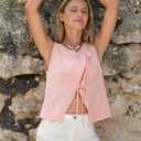 EXLURA Womens Linen Tank Tops Summer Trendy V Neck Vest Casual Tie Front Shirt Cute Spring Beach Vacation Outfits 2026 Pink (S)