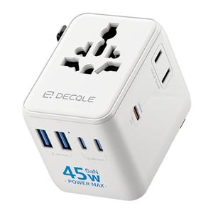 Universal Travel Adapter, International Travel Plug Adapter with 3 USB-C ＆ 2 USB-A Ports 45W, All in One Portable Socket, for USA, UK, EU, AU ＆ 224+ Countries (White)