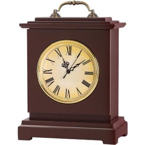 Shinoske Wooden Mantel Clock with Hidden Safe,Secret Compartment for Cash,Jewelry,Rings,Watches,Battery Operated Vintage Table Clock for Living Room,Home Decor,Mahogany