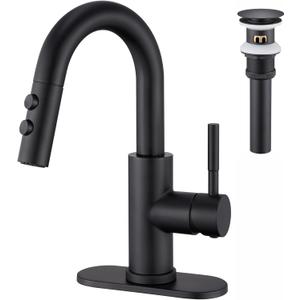 GICASA Copper Kitchen Faucet, Solid Brass Matte Black Kitchen Faucet, Heavy Duty Spring Pre-Rinse Single Handle Kitchen Faucets with Pull Down Sprayer and Pot Filler, Commercial Style Sink Faucet