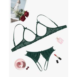 Avidlove Women's Exotic Lingerie Sets Naughty 2 Pieces Bra Panty Set Sexy Cutout Lace Lingerie Large Green