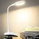 DEEPLITE LED Desk Lamp Clip on Lamp Battery Powered Clip on Light Book Light for Bed, Eye-Caring Flexible Arm Memory Touch 3 Color Modes & Stepless Brightness Portable Reading Light for Study Work. (White)