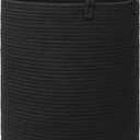 MEGASKET Black Woven Laundry Basket, 15"x18" Tall Basket for Blankets, Wicker Hamper for Bedroom Aesthetic, Decorative Storage Hamper for Clothes, Towel, Rope Storage Bin for Living Room, Bathroom