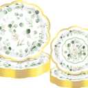 Mumufy 100 Pack Eucalyptus Floral Paper Plates Sage Green Dinner Decoration 9 & 7 Greenery Disposable Watercolor Dessert Plates for Wedding Birthday Baby Shower Bridal Party Supplies