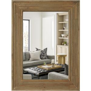 WallBeyond Rustic Wood Framed Mirror, 24" x 32" Farmhouse Decorative Wall Mirror, Vintage Solid Wood Rectangular for Bathroom, Entryway & Living Room, Natural