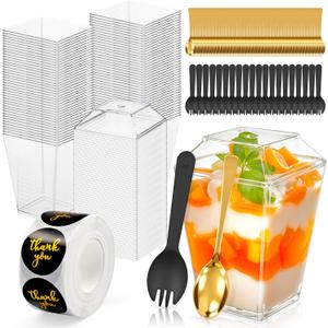 260 Pcs 5oz Clear Plastic Dessert Cups with Lids & Spoons  BPA-Free Mini Parfait Cups for Mousse, Yogurt, Ice Cream, Pudding  20 Extra Forks, Reusable or Disposable