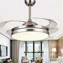 42" Invisible Ceiling Fan Lights LED Rrtractable Fan Chandelier with Remote Control, Modern Ceiling Light Kits with Blades Fans (Chrome B)