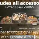 Hotpot Grill Combo, Indoor Korean BBQ, Shabu Shabu Electric Hot Pot with Divider, Portable with Free Strainer Scoops, Extra Long Chopsticks, Tongs, Cloths, Smokeless Grill