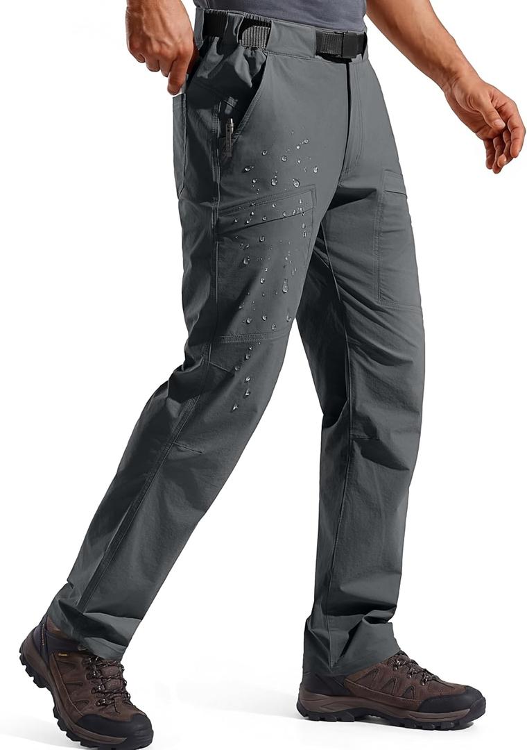 FREE SOLDIER Men's Outdoor Cargo Hiking Pants with Belt Lightweight Waterproof Quick Dry Tactical Pants Nylon Spandex (Dark Gray 42W/30L)