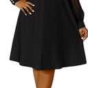 Ekaliy Women's Puff Sleeves A-Line Dress V Neck Bow Loose Flowy Cocktail Party Dress with Pockets, Large