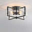 Bofea-Industrial Flush Mount Ceiling Light, Black Circular 4-Lights Farmhouse Hallway Light Fixture, Water Ripple Flush Mount Fixture Perfect for Kitchen Island, Dining Room and Hallway