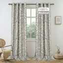 DriftAway Julia 100% Blackout Linen Curtains for Bedroom Gray Floral Watercolor Pattern Double Layer Thermal Insulated Sound Reducing Drapes for Living Room Grommet 2 Panels Each W52 x L84 Linen Gray