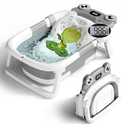 Baby Bathtub, Collapsible Newborn Bathtub for Infant to Toddler 0-24 Months with Soft Cushion and Thermometer,Portable Travel Newborn Tub with No-Slip Feet, Baby Shower Gifts,Grey