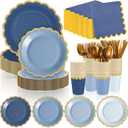 Mimorou 338 Pcs Dusty Blue Plates and Napkins Party Supplies for Guests Blue Tableware Include Scalloped Plates Paper Napkin Cup Spoon Fork Knife for Baby Shower, Wedding, Birthday
