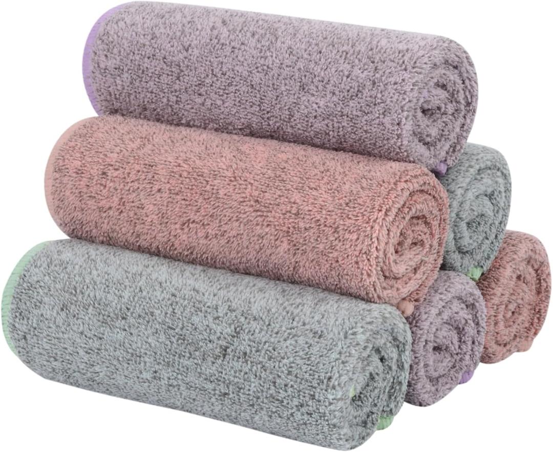 SINLAND Microfiber Face Towels Ultra Soft Facial Washcloths Face Cloth for Bath 12Inch x 12Inch 6 Pack (Curry+green+purple)