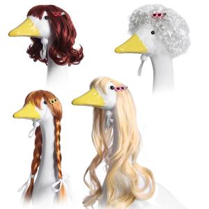 4pcs Porch Goose Wigs Set - Chemical Fiber Porch Goose Outfits Accessories for Outdoor Statue Garden Patio Yard Goosey Decoration