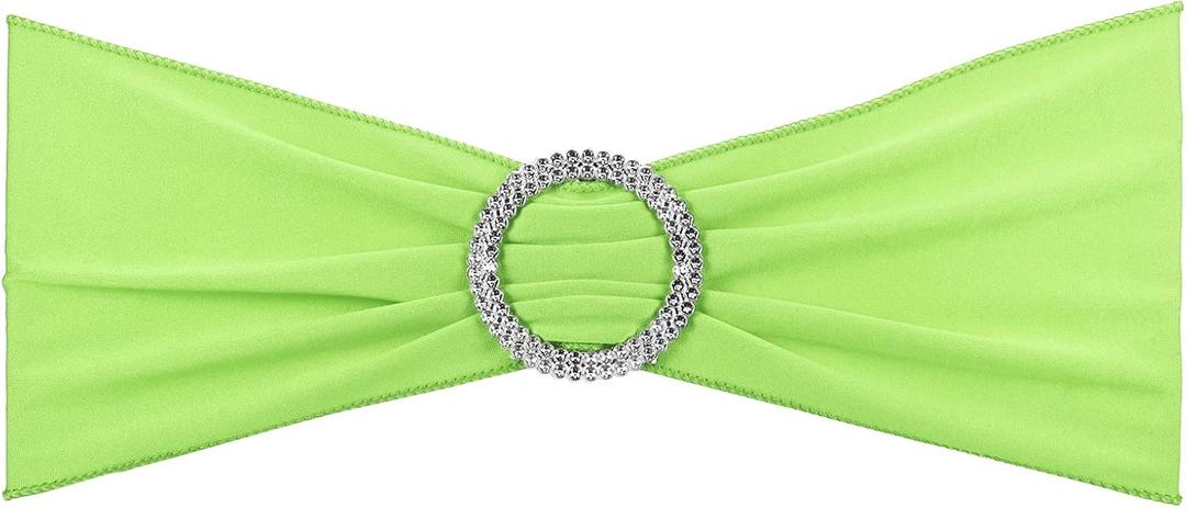 PATIKIL 13" x 5" Stretch Chair Sashes Bows, 10 Pack Elastic Chair Bands Sashes with Buckle Slider for Wedding Banquet Decorations, Light Green