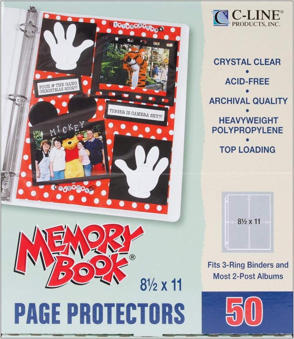C-Line Memory Book 11 x 8.5 Inch Scrapbook Page Protectors, Heavyweight Poly, Top Load, 50 Pages per Box