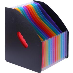 13 Pockets Expanding Accordion File Organizer, 10" x 12", Expandable A4/Letter Size Folder, Standing Document Storage Organizer for Desktop (Black Cover and Rainbow Pockets, 13 Pockets)