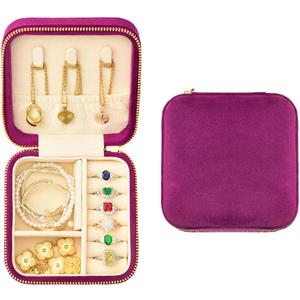 Travel Jewelry Case, Small Plush Velvet Jewelry Box for Women and Girls, Portable Jewelry holder organizer for Rings Earrings Necklaces Bracelets, Midnight Purple 