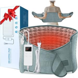 IGXHAVIZ Heating Pad for Back Pain Relief, Electric Heating Pad for Period Cramps Neck Shoulders with Belt, 4 Timer 6 Heat Setting & Auto Shut Off, 12"x24"+20" Large Moist Heat Pad for Mom,Dad