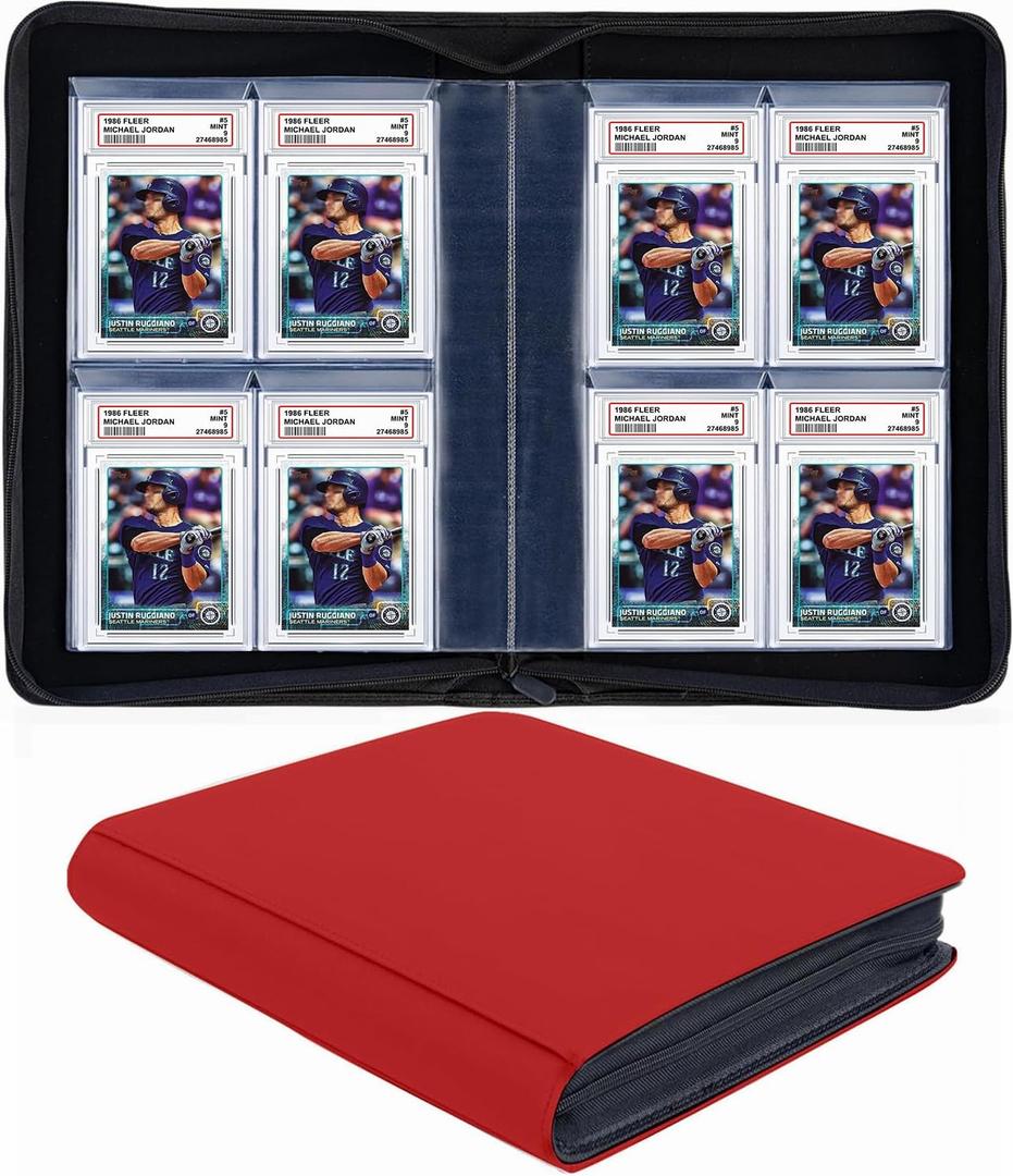 40 Pockets Graded Card Binder, Toploading PSA Slab Holder Album, PU Leather Graded Card Storage Binder, Premium 4 Pocket PSA Card Binder Album with Sleeves (Red)
