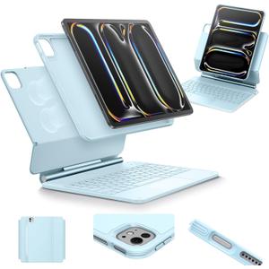 ESR for iPad Pro 13 Inch Case with Keyboard M5/M4,Multi-Mode Magnetic Stand | For Pro 13" 2025/2024, Secure Magnetic Lock, Detachable Back Case, Precision Multi-Touch Trackpad, Rebound 360 Series, Blue