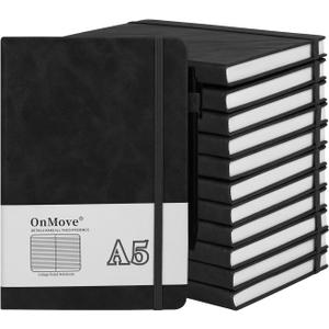 Notebooks Journal for Women Men 12 Pack Bulk Leather Hardcover with Pen Holder A5 160 Pages 100 GSM Thick Paper for Work School Lined Black